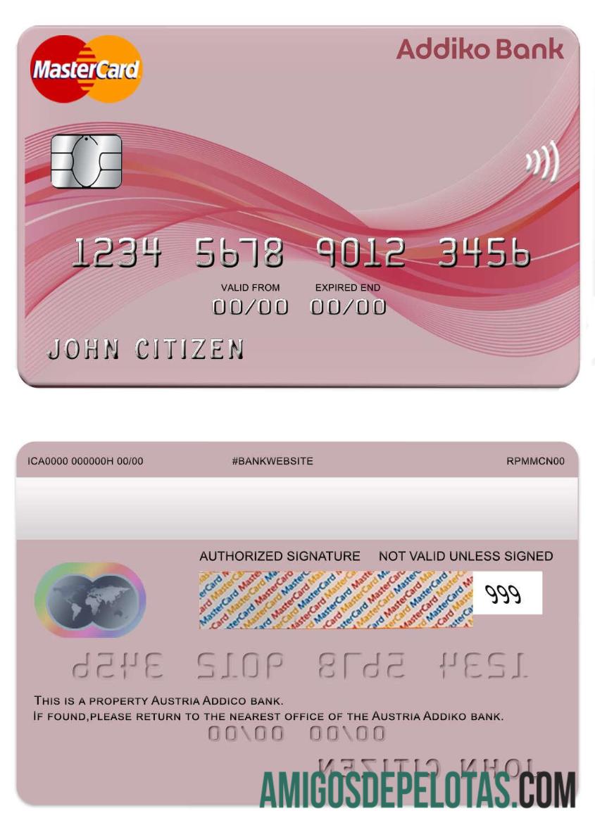 Áustria Addiko Bank Mastercard modelo